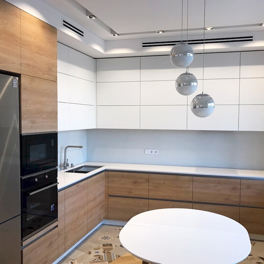 Белый кухонный гарнитур-Кухня из пластика «Модель 595»-фото1